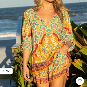 Maribel top and shorts - mustard turquoise floral top and shorts